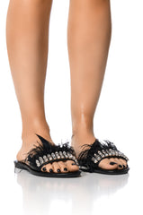 AZALEA WANG FEATHER FLAT SANDAL IN BLACK