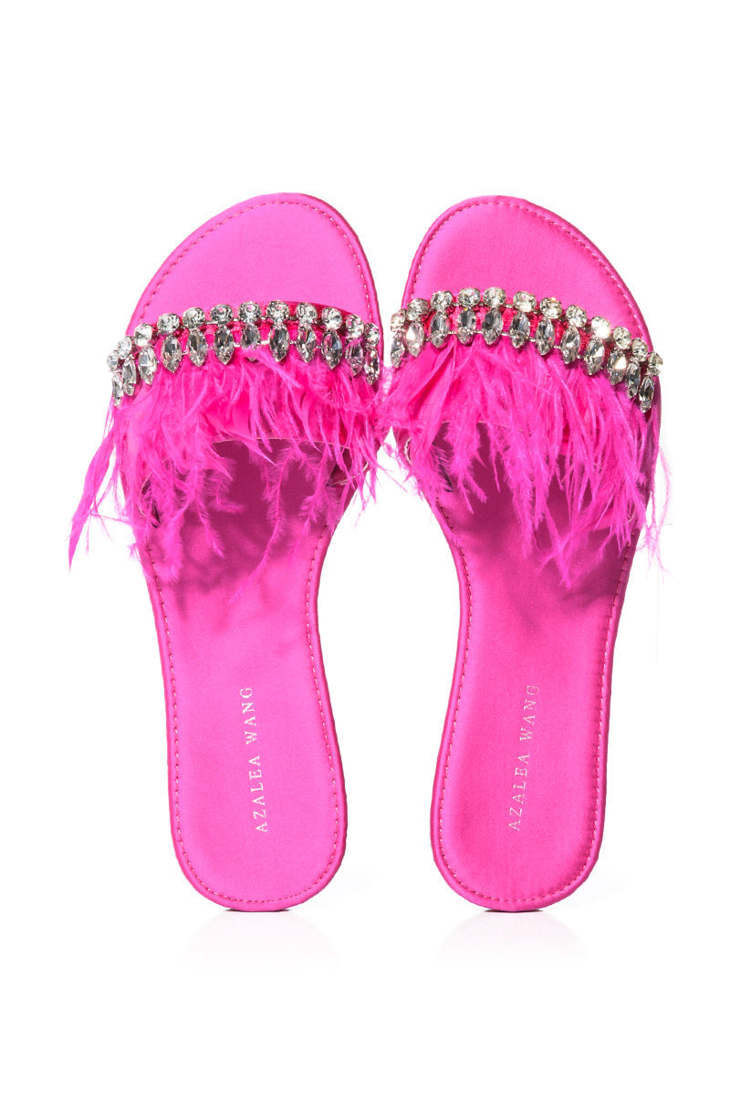 AZALEA WANG FEATHER FLAT SANDAL IN FUCHSIA