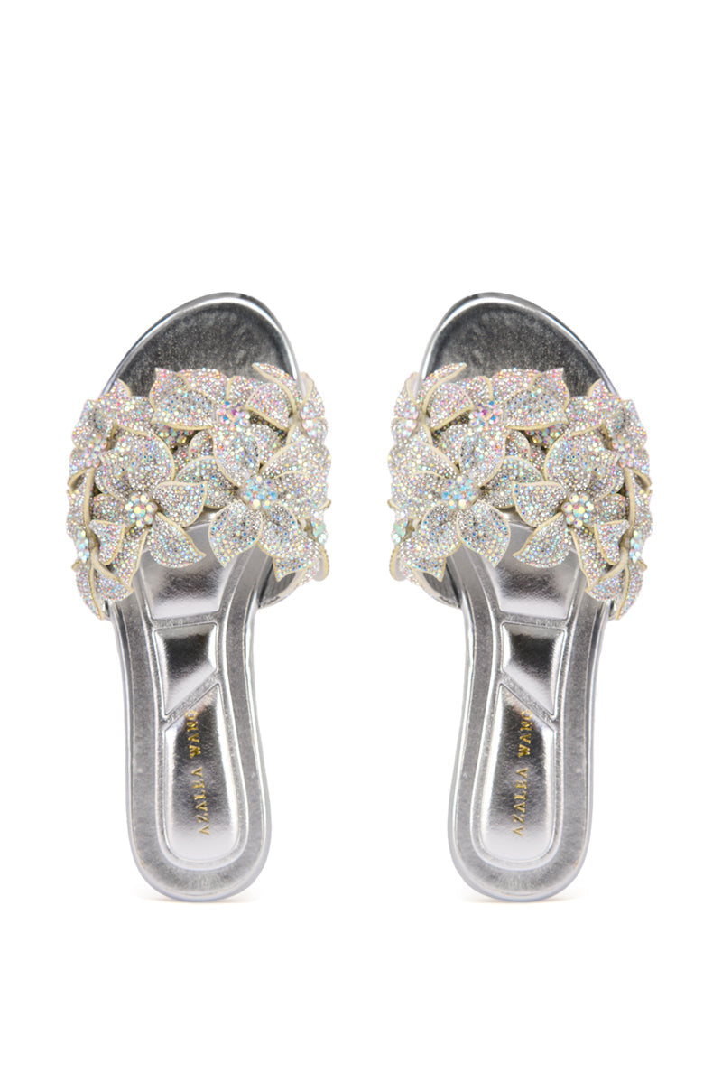 AZALEA WANG PAISLEE EMBELLISHED FLOWER SANDAL IN SILVER