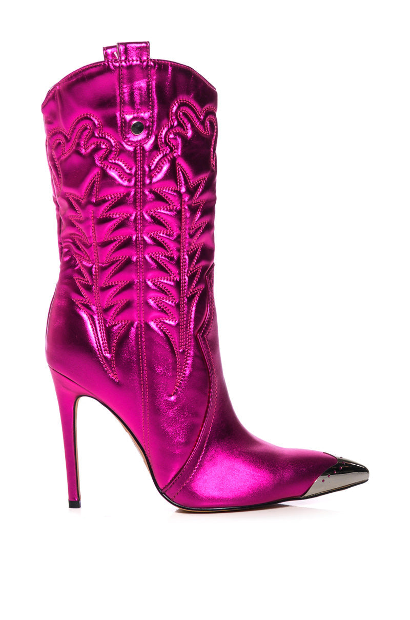 AZALEA WANG PASSION METALLIC STILETTO BOOT IN FUCHSIA