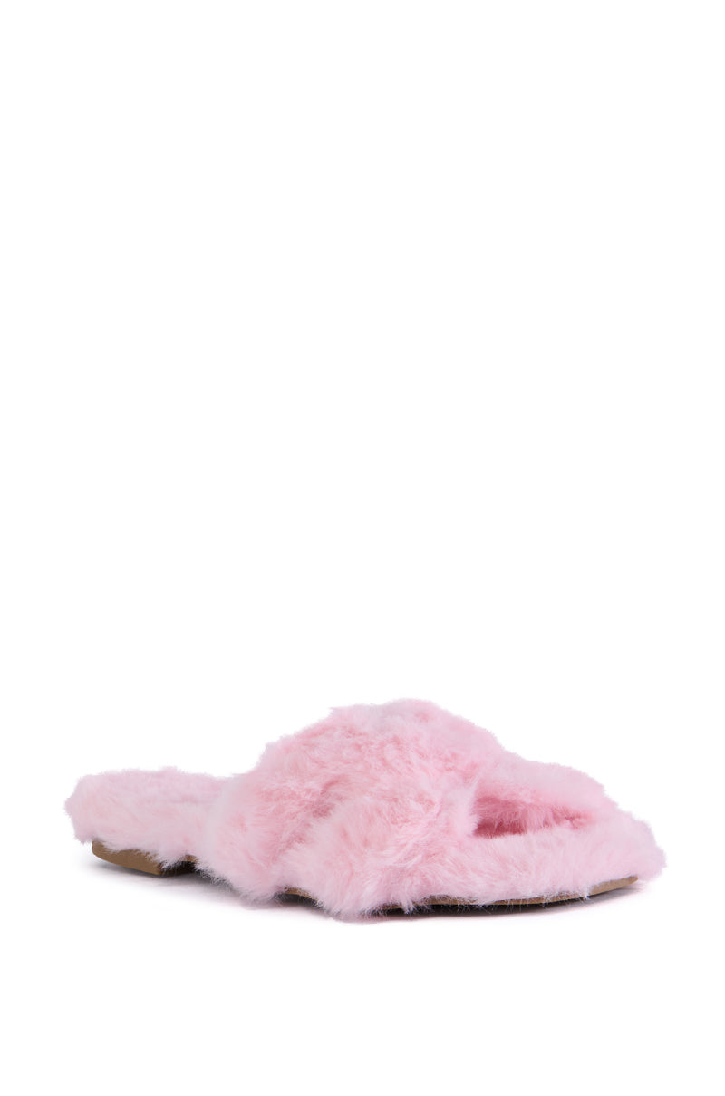 AZALEA WANG PEABODY PINK FUZZY SLIP ON SANDAL