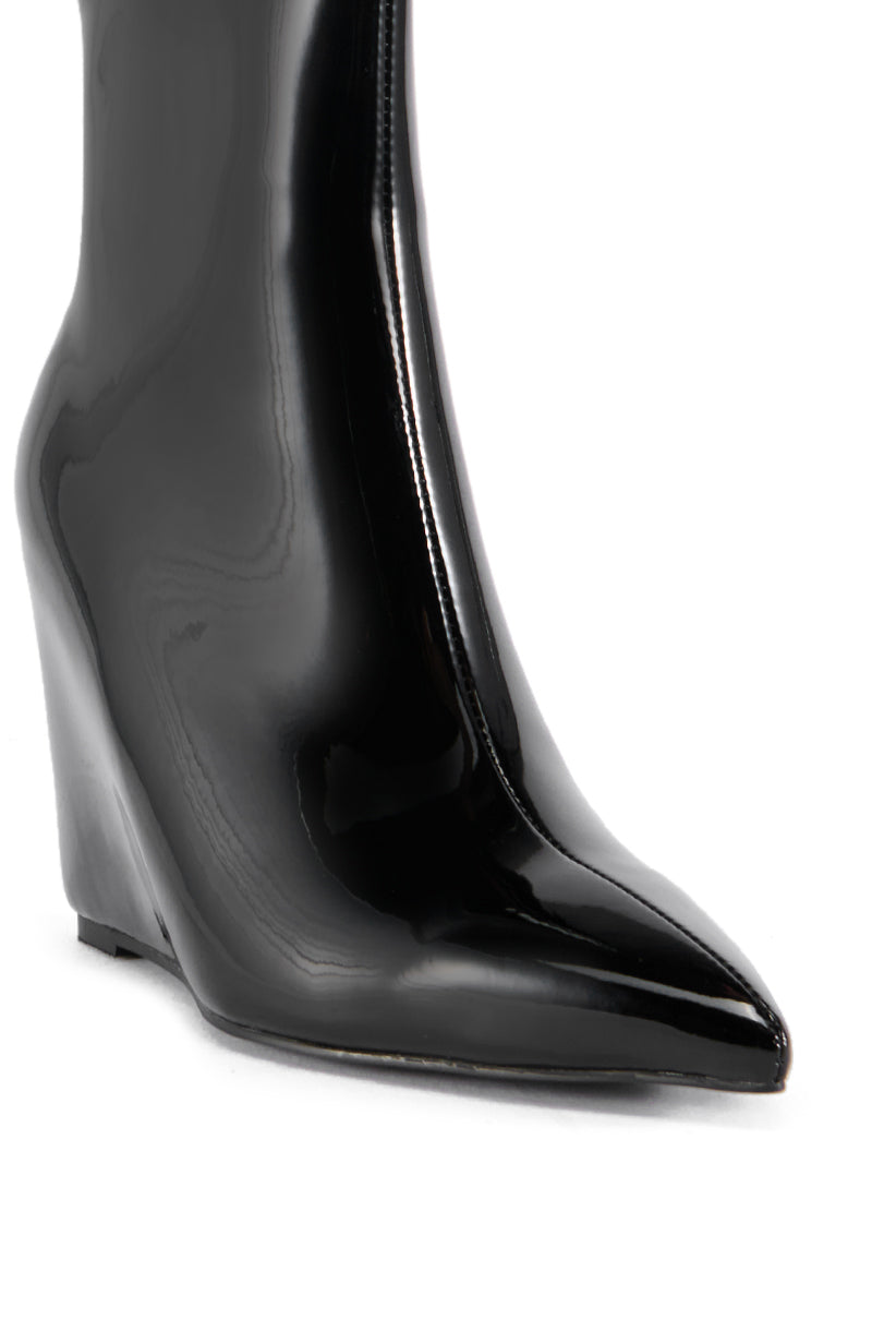 AZALEA WANG PLAZA PATENT WEDGE BOOTIE
