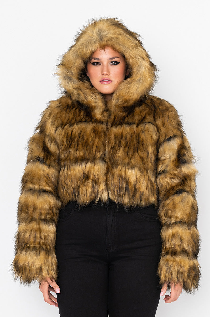PLUS GRACELLE FAUX FUR CROPPED JACKET
