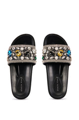 AZALEA WANG POLINA EMBELLISHED SLIDE SANDAL IN BLACK