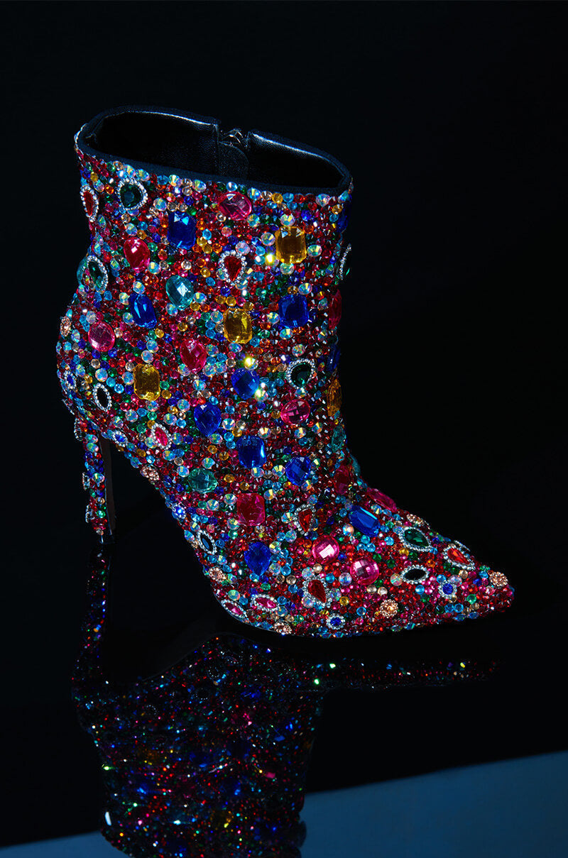 AZALEA WANG POPPY BLINGED STILETTO COCKTAIL BOOTIE IN MULTI