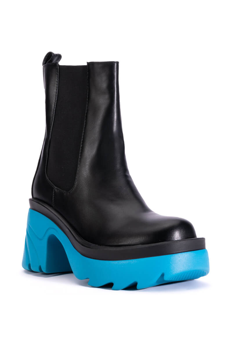 AZALEA WANG PRIMROSE BLUE SOLE CHUNKY BOOTS IN BLACK