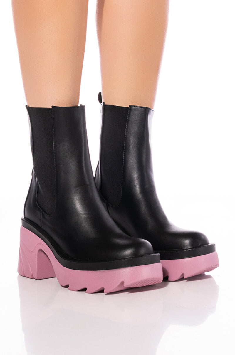 AZALEA WANG PRIMROSE PURPLE SOLE CHUNKY BOOTS IN BLACK