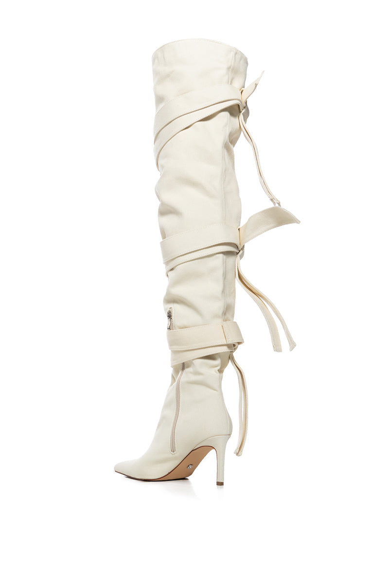 AZALEA WANG RICHMOND CREAM UTILITY STRAPPY BOOT