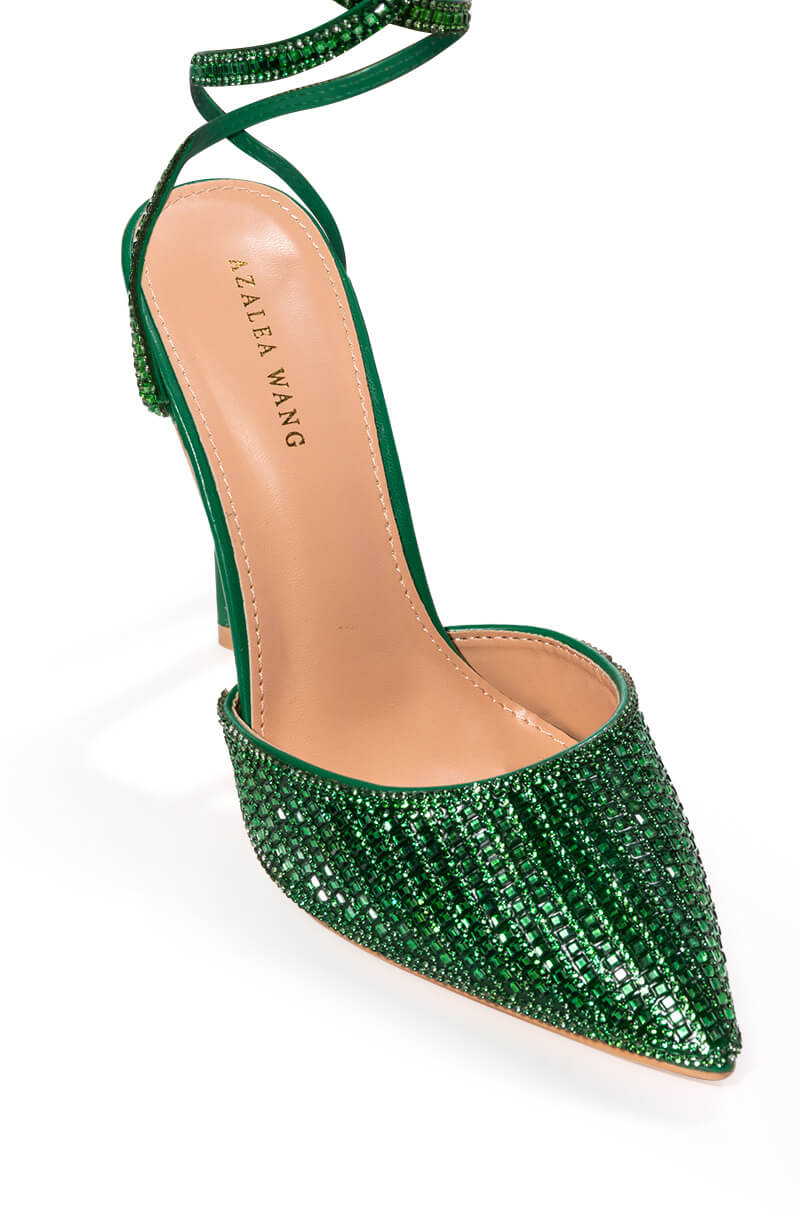 AZALEA WANG RISS BLING LACE UP PUMP IN GREEN