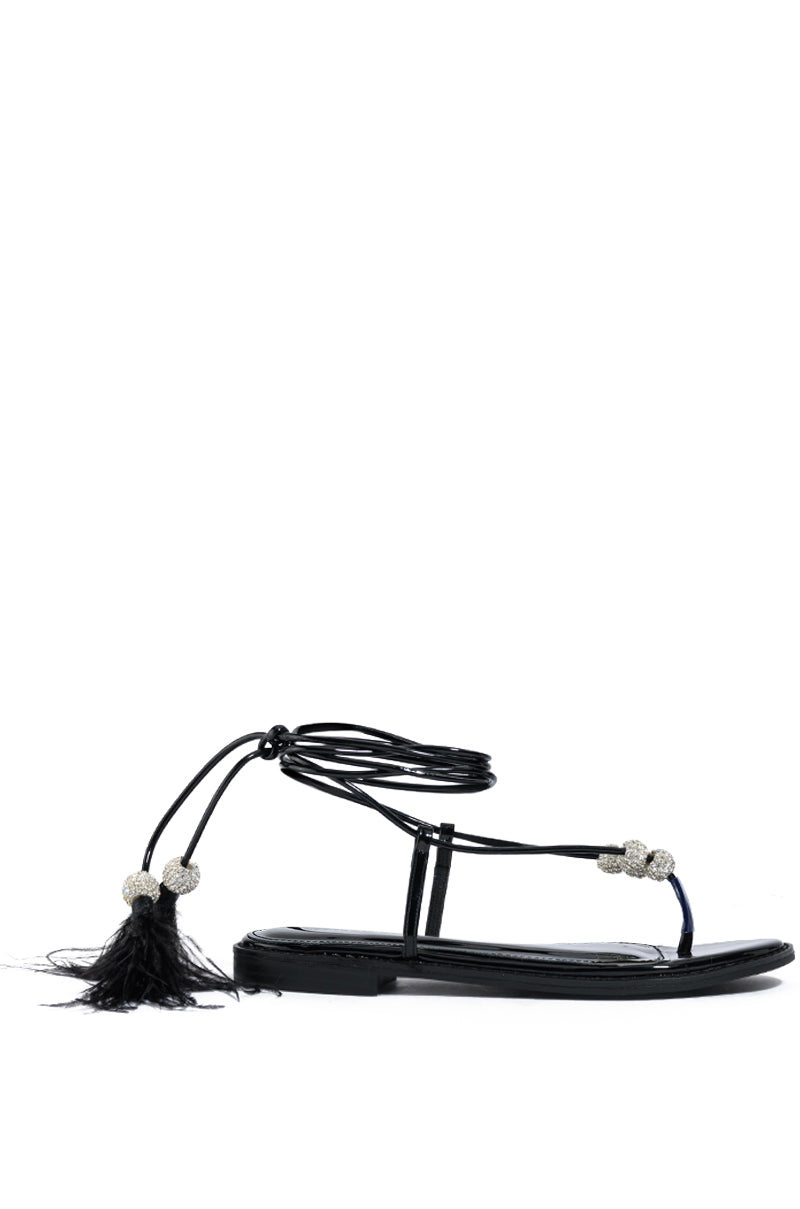 AZALEA WANG ROCKFORD TIE UP FLAT SANDAL IN BLACK