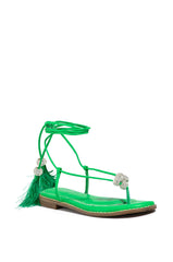AZALEA WANG ROCKFORD TIE UP FLAT SANDAL IN GREEN