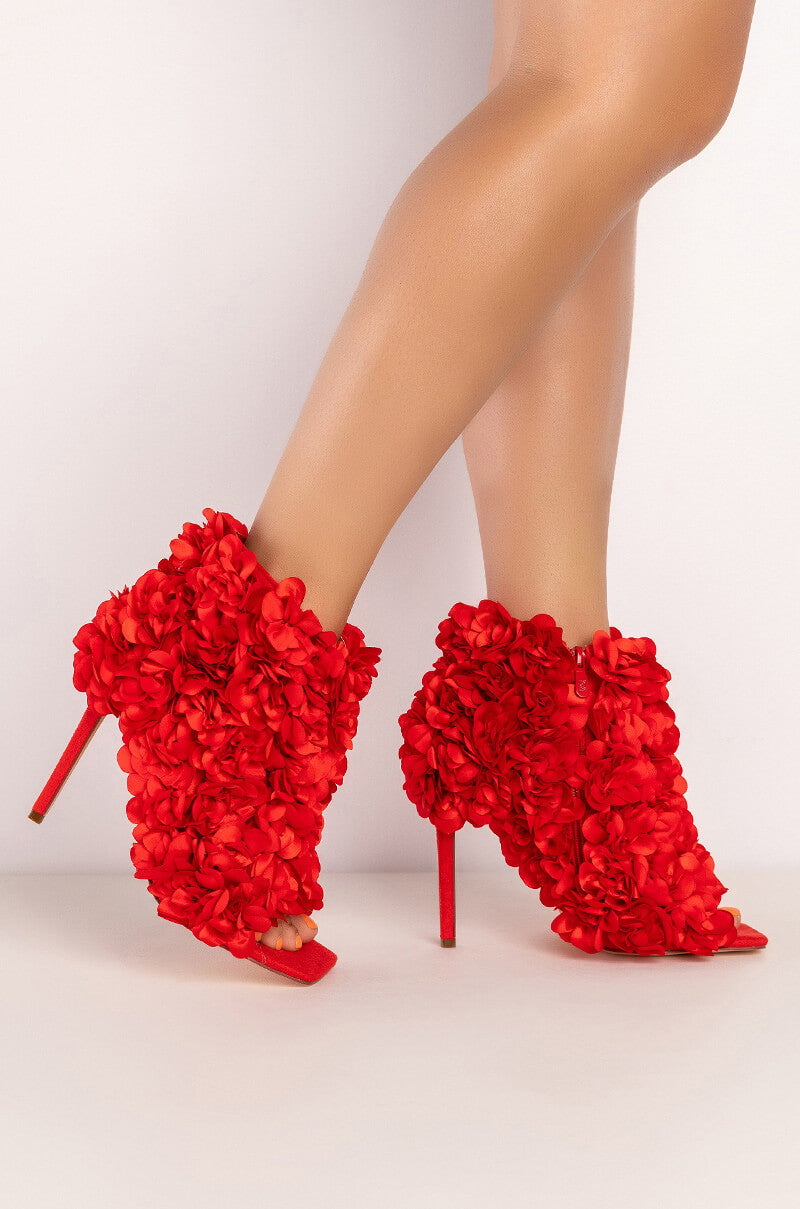 AZALEA WANG ROSA FLOWER STILETTO BOOTIE IN RED