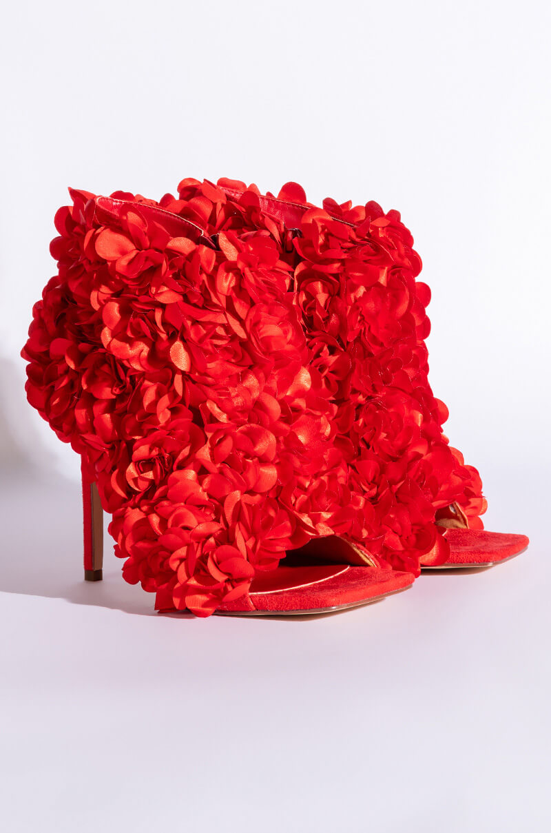 AZALEA WANG ROSA FLOWER STILETTO BOOTIE IN RED