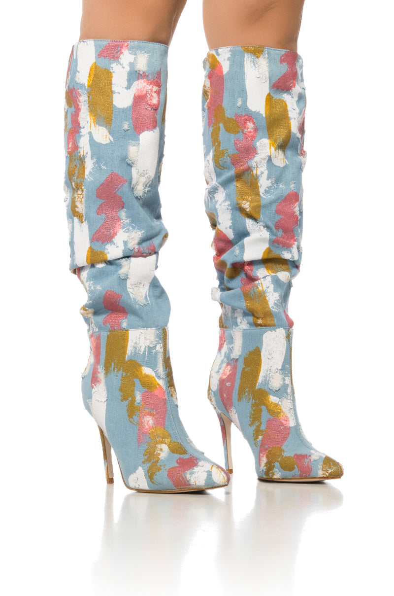 AZALEA WANG ROSEBAY MULTI PAINT STROKE DENIM BOOTIE