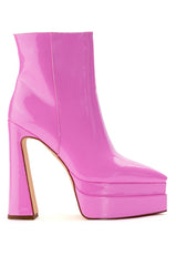AZALEA WANG ROSETTE PINK PATENT CHUNKY BOOTIE