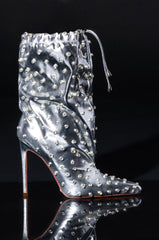 AZALEA WANG BIANKA EMBELLISHED METALLIC BOOTIE IN SILVER
