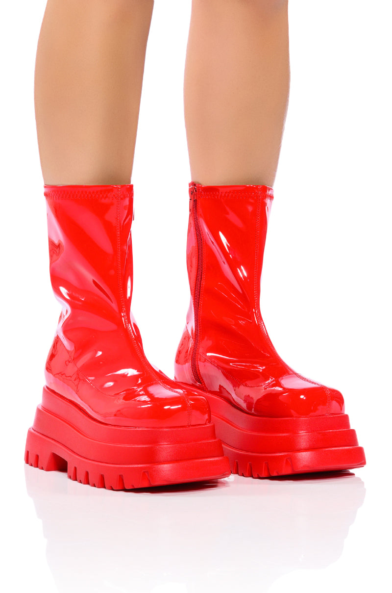 AZALEA WANG RUSH PATENT FLATFROM BOOT IN RED