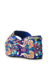 AZALEA WANG RUSSEL EMBELLISHED BROCADE PLATFORM SANDAL IN BLUE