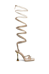AZALEA WANG SANDY STRAP UP BLING CHUNKY HEEL IN BEIGE