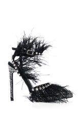 AZALEA WANG SEINE BLACK FEATHER AND DIAMOND EMBELLISHED PUMP