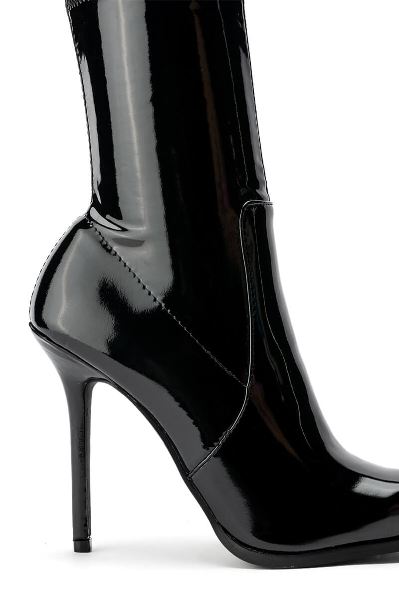 AZALEA WANG SERENITY PATENT STRETCH BOOTIE IN BLACKPATENT