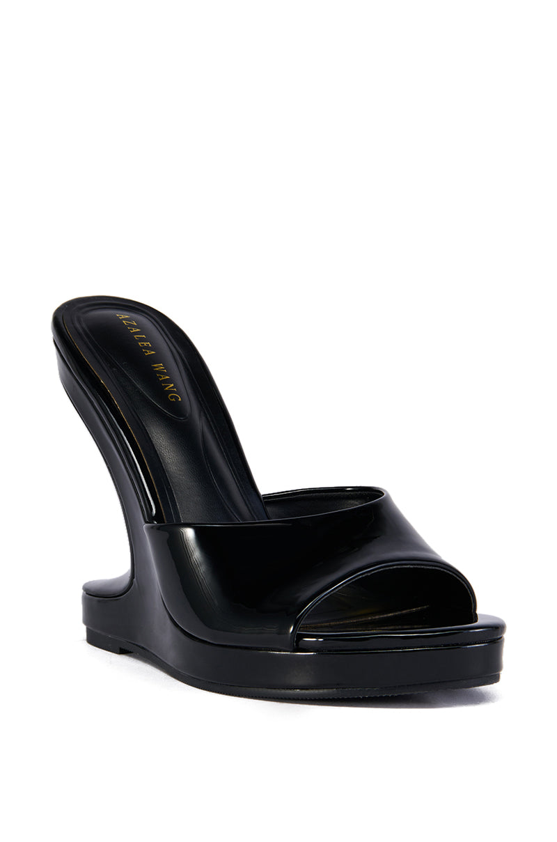 AZALEA WANG SHLOMO BLACK ABSTRACT WEDGE HEEL SANDAL