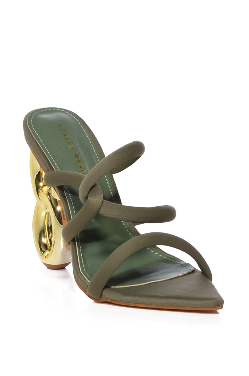 AZALEA WANG YAMKA GREEN NOVELTY GOLD CHAIN HEEL SANDAL