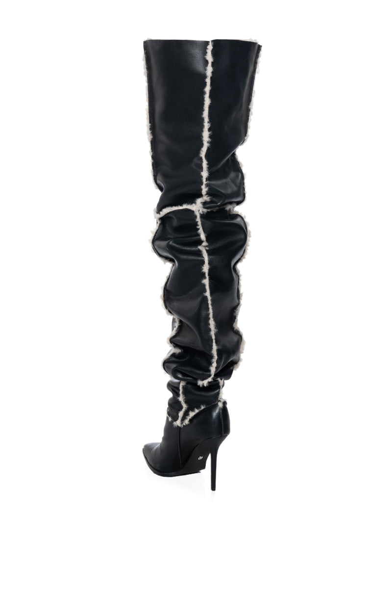 AZALEA WANG SONNET FAUX FUR LINED THIGH HIGH BOOT IN BLACK