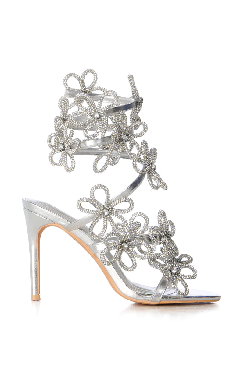 AZALEA WANG SPLENDA SILVER FLOWER EMBELLISHED COIL SANDAL