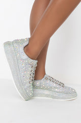 AZALEA WANG STOP AND STARE FLAT SNEAKER IN SILVER