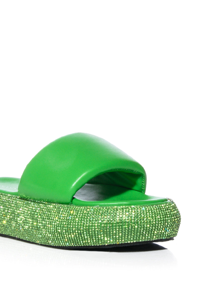 AZALEA WANG SWITZERLAND EMBELLISHED FLATFORM FLAT IN GREEN