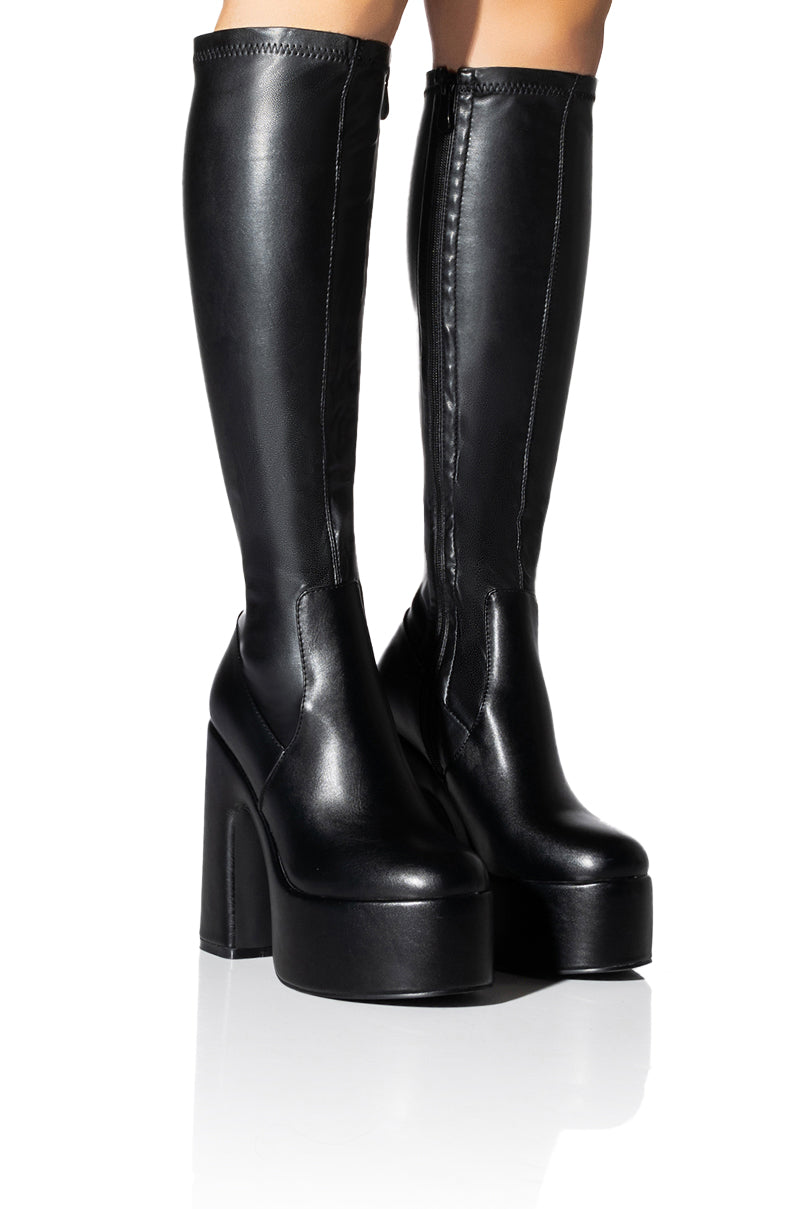 AZALEA WANG SUTTON PU CHUNKY BOOT IN BLACK
