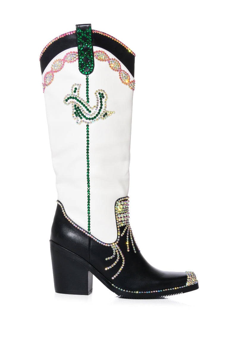 AZALEA WANG PALM BLACK AND WHITE PU WESTERN BOOT