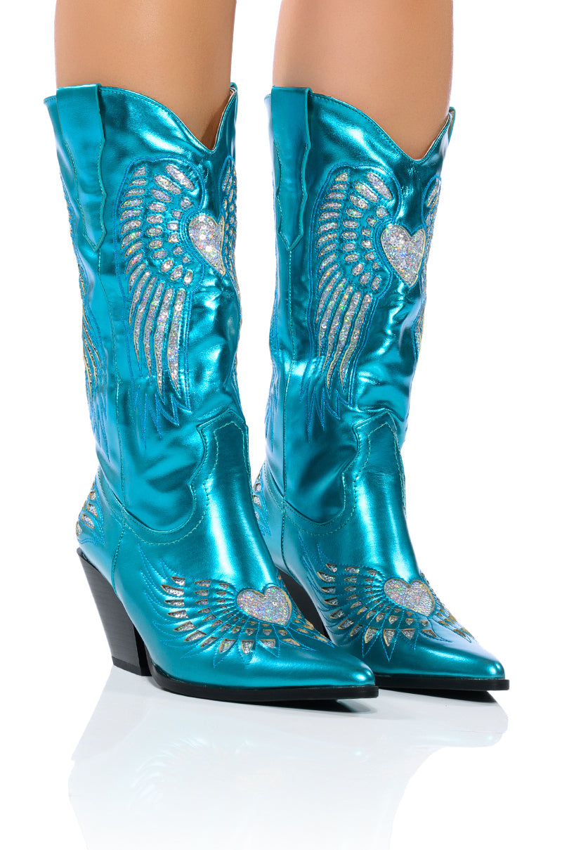 AZALEA WANG TEMPLE METALLIC BOOTIE IN BLUE