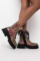 AZALEA WANG THIN ICE FLATFORM BOOTIE IN BLACK MULTI