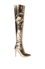 AZALEA WANG THRILLER OVER THE KNEE STILETTO BOOT IN GOLD