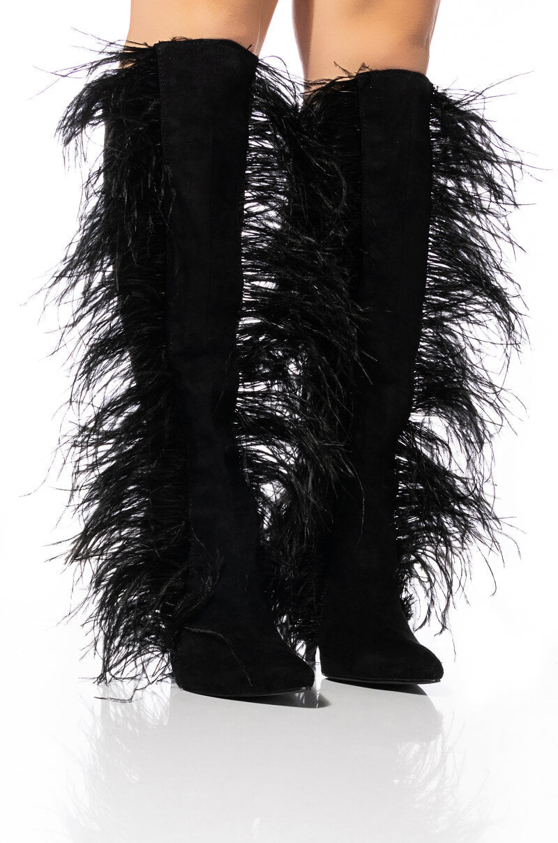 AZALEA WANG TORNADO FEATHER KNEE HIGH BOOT