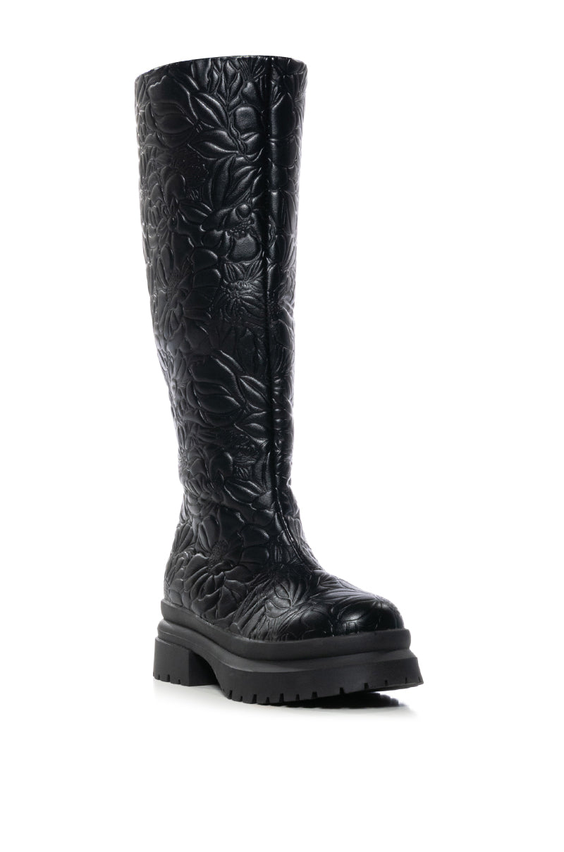 AZALEA WANG TUFFIN BLACK FLORAL EMBOSSED BOOT