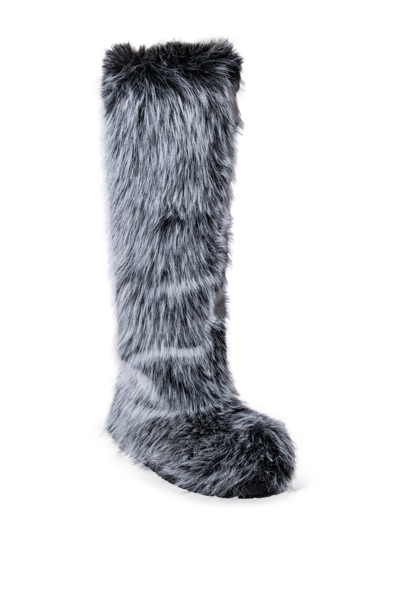 AZALEA WANG TUNDRA FURRY OVER THE KNEE BOOTS IN GRAY