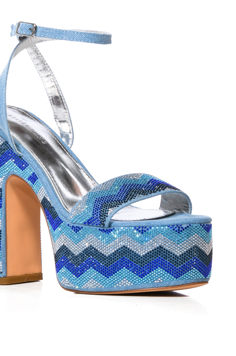 AZALEA WANG VANNA BLUE EMBELLISHED PLATFORM SANDAL