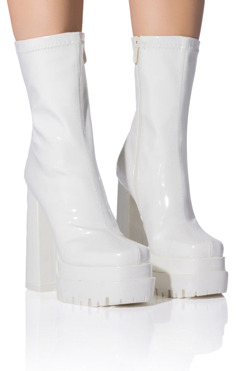 AZALEA WANG VIPER PATENT BOOTIE IN WHITE