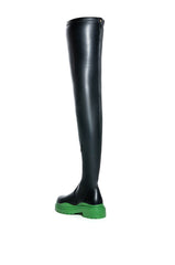 AZALEA WANG NAOMI THIGH HIGH STRETCH FLATFORM BOOT IN GREEN