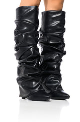AZALEA WANG ZUMMA BLACK RUCHED WEDGE BOOT
