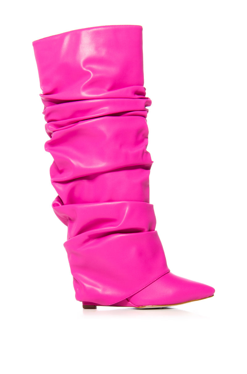 AZALEA WANG ZUMMA PINK RUCHED WEDGE BOOT