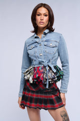 BABY GIRL PLAID PEPLUM DENIM JACKET