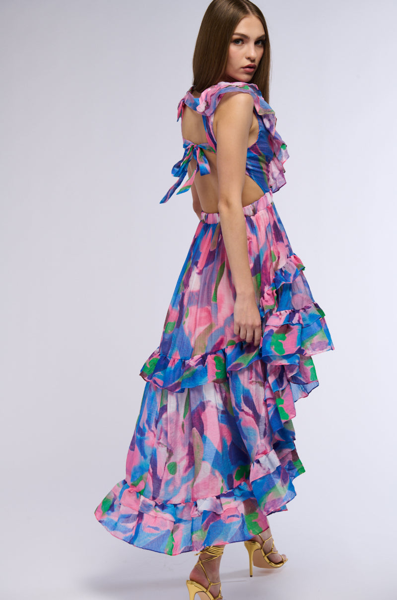 BAHAMA MAMA PRINTED HIGH LOW MINI DRESS
