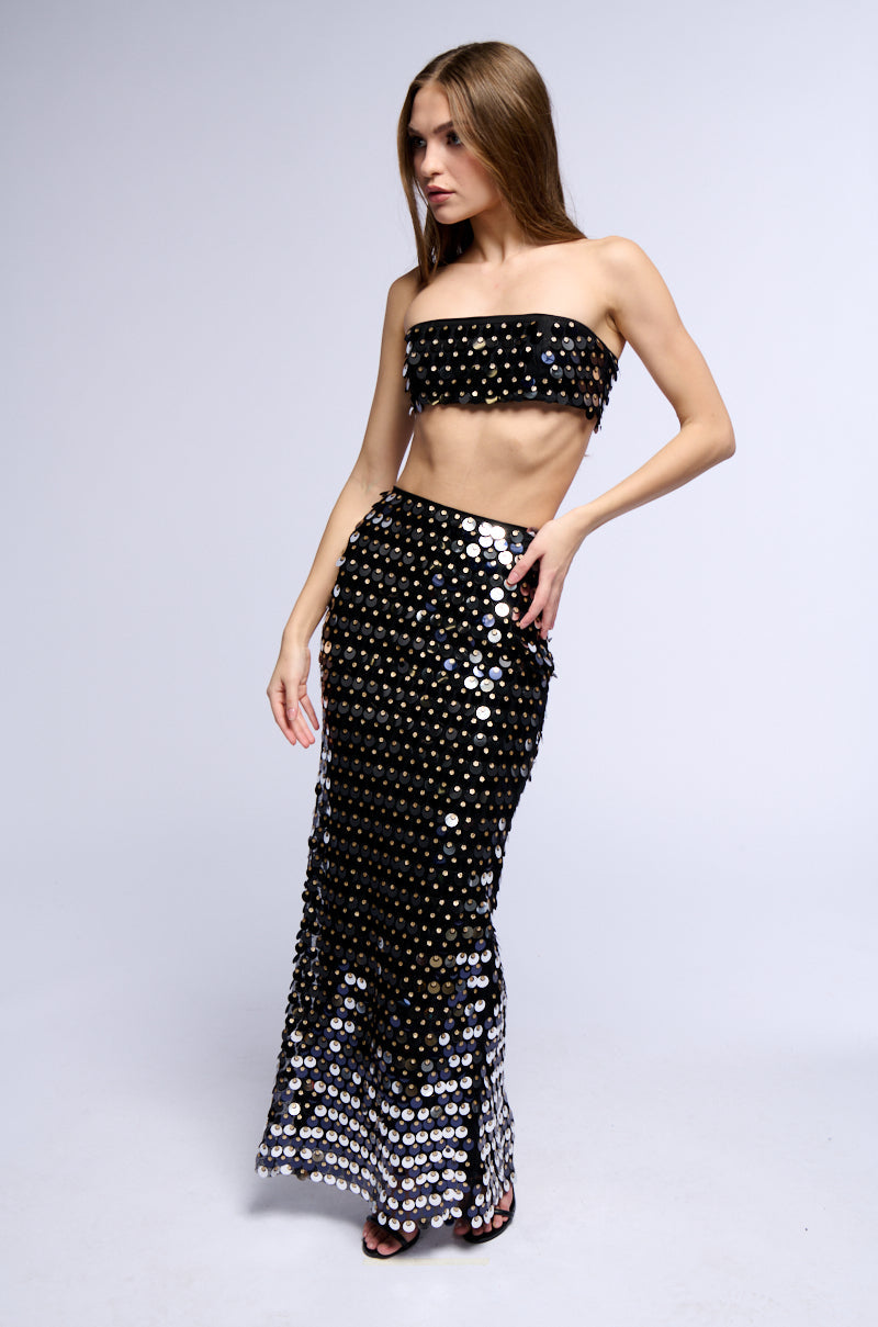 BEACH WAVES SEQUIN EMBELLISHED MAXI SKIRT
