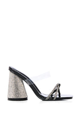 CAPE ROBBIN BEATRIZIA SPARKLE SHEATH CONVERTIBLE CHUNKY SANDAL IN BLACK