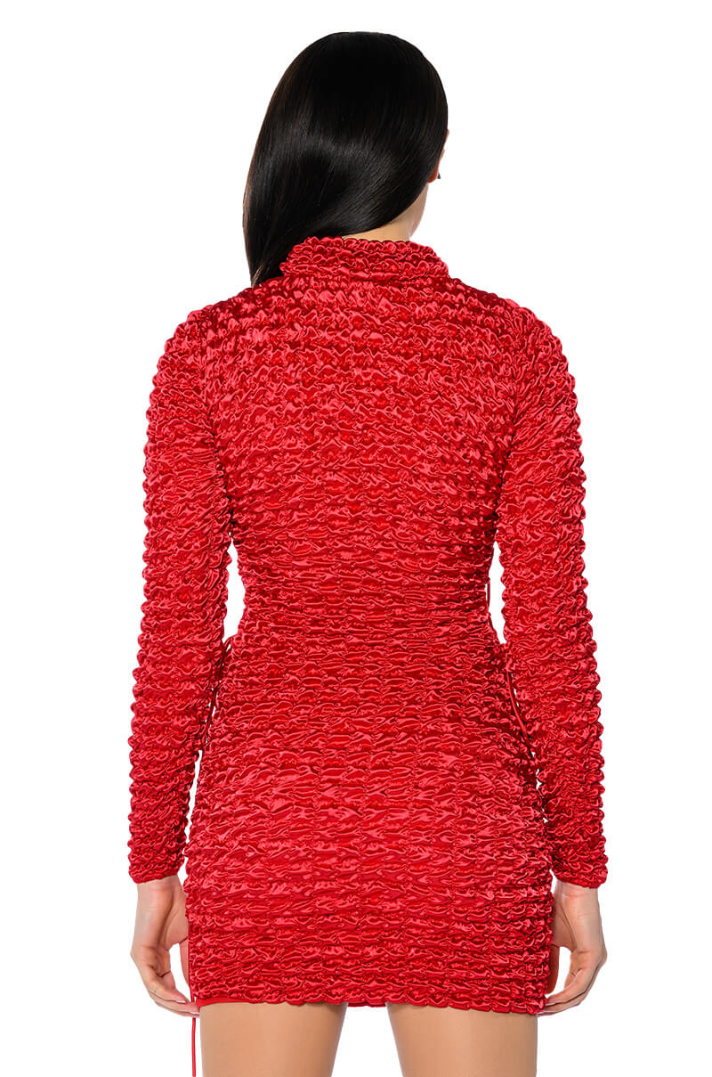 BEAUTIFUL SOUL BUBBLE STRETCH LONG SLEEVE MINI DRESS