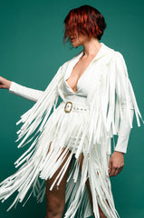 BEEN WINNING FRINGE LONG SLEEVE MINI DRESS